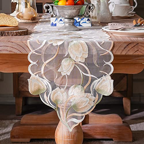 ARTABLE Lace Table Runner Macrame Vintage Flower Dresser Scarf with Exquisite Embroidery Table Runners for Kitchen Home We...