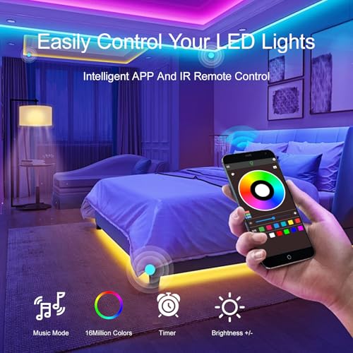 HBOWMDJIA Led Lights for Bedroom 200 FT (2 Rolls 100 FT), with Remote and Application Control RGB Color Changing LED Strip...
