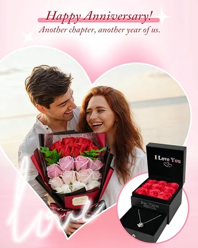 KeepTwenty Roses Bouquet Artificial Flower Eternas Rosas with Necklace Preserved Rose Birthday Flowers Gifts Valentine's D...