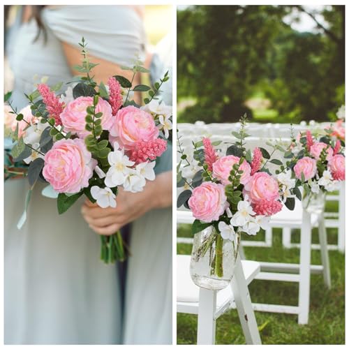 HO2NLE Artificial Silk Flowers Artificial Flowers Bouquets Pink Florals Arrangements Faux Peony Faux Flower Stems for Spri...