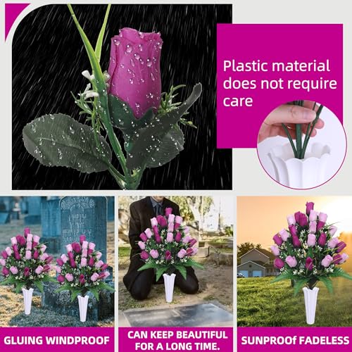 Lodou Artificial Cemetery Flowers,Outdoor Grave Decorations Roses,Arrangements Bouquet with Cemetery Vase, Silk Flowers fo...
