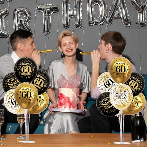 TONIFUL 4 Set Black Gold Balloon Stand Kit for Birthday Decorations for 60th,Balloon Centerpieces for Table Party Decorati...