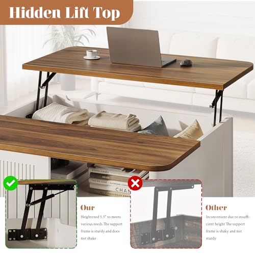 Decofy Lift Top Coffee Table with Storage, 31.5" Mid Century Modern Square Coffee Tables for Living Room, Large Hidden Sto...