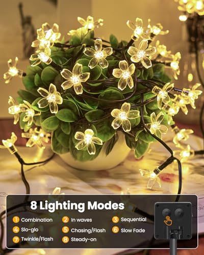 Brightown 2 Pack Total 52FT 120 LED Solar String Lights Flower Outdoor Waterproof Fairy Lights for Garden Yard Fence Patio...