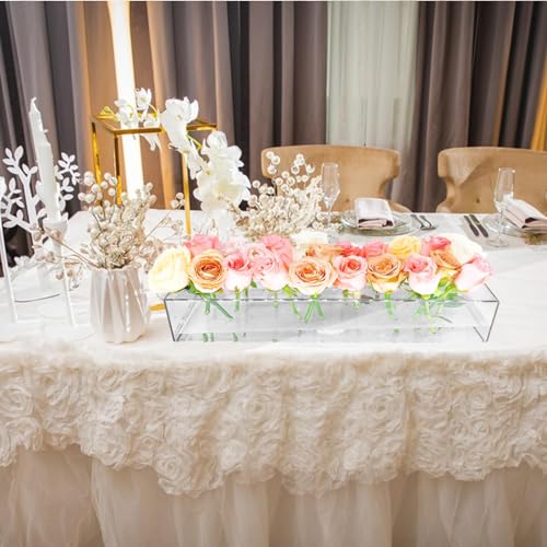 4Pcs Acrylic Flower Vase with 64 Holes,63 inch Decorative Long Clear Vase Modern,Rectangular Acrylic Vases Clear Floral Ce...