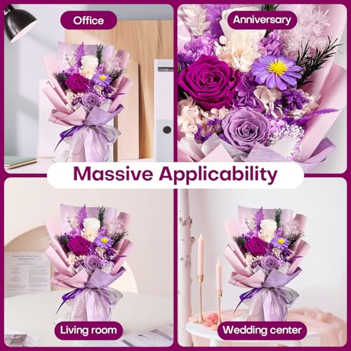 Bonvequ Preserved Flowers Bouquet, Eternal Natural Rose, Flower Birthday Decorations for Mom Women,Send Flowers Prime,Wedd...