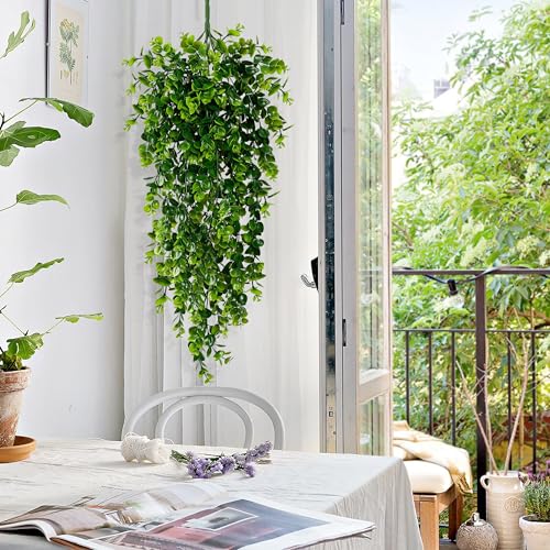 Waipfaru 4Pcs Fake Hanging Plants 2.7ft Fake Plants Eucalyptus Leaves UV Resistant Fake Vines Ivy Artificial Plants Outdoo...