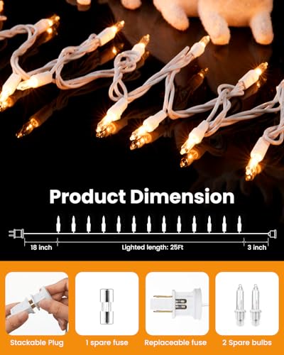 Minetom Clear Christmas Lights Set 100 Count 25 Feet Incandescent Bulb Mini String Lights for Indoor Christmas Tree Garlan...