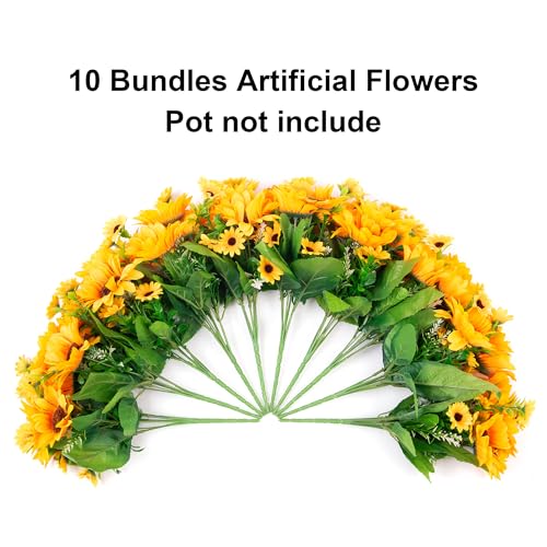 Sunflowers Artificial Flowers, 10 Bunches Fake Sunflower Artificial Flowers for Outdoors Spring Summer Decoration Look Rea...