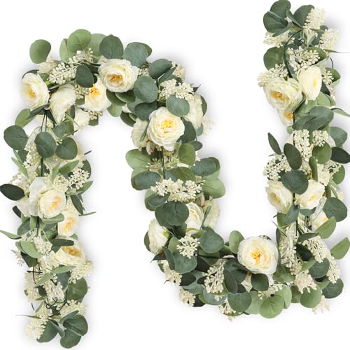 MAKHOT 2PCS Eucalyptus Garland, 6.6Ft Artificial Greenery Garlands Flower Decor, Green Spring Garland Wreath Vines Decorat...