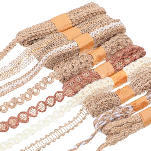 PEOVLVN 9 Rolls Burlap Ribbon for Crafts, Assorted Vintage Jute Ribbons Lace Fabric Ribbons for Gift Wrapping Christmas Tr...