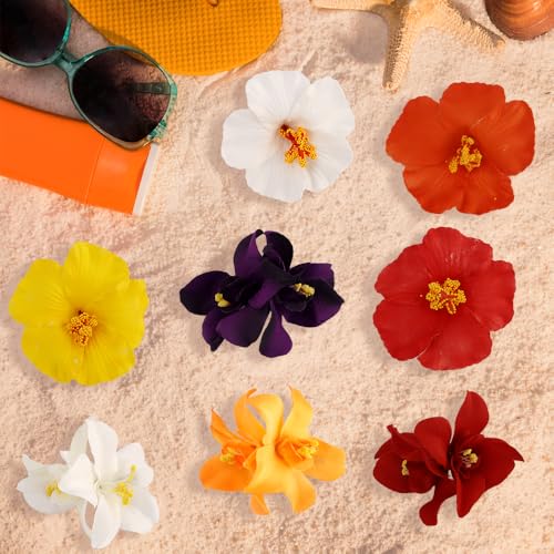Exacoo 8pcs Hawaiian Flower Hair Clips Hibiscus Hair Clip For Women Tropical Plumeria hair Clips for Beach Vacation Summer...
