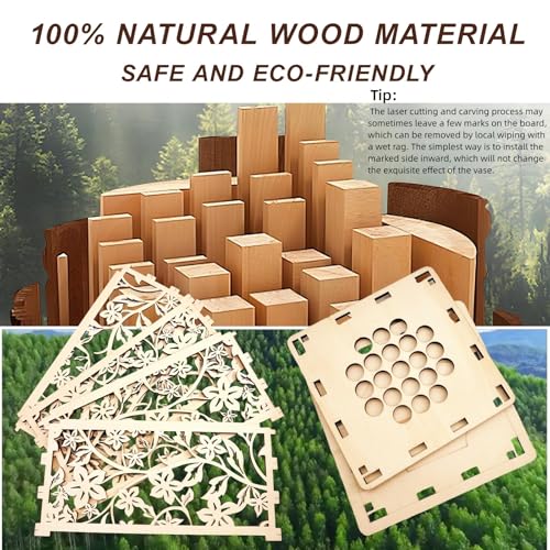 Wooden Carved Lego Flower Vase with Hollow Design -Artistic Display Stand for Lego Flowers, Perfect Vase for Lego Bouquet,...