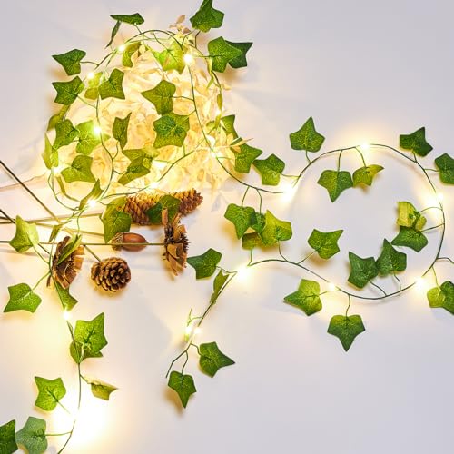 KASZOO 2 Pack 6.56 Ft Vines with Fairy Lights Battery Operated, 40 LEDs Artificial Garland Plant Vine Fairy Light, Hanging...