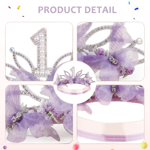 cherrboll Baby Girl Birthday Crown Floral Headband, Soft Flower Head Wrap Tiara Hairband for 1-3 Years Old Toddlers Kids F...