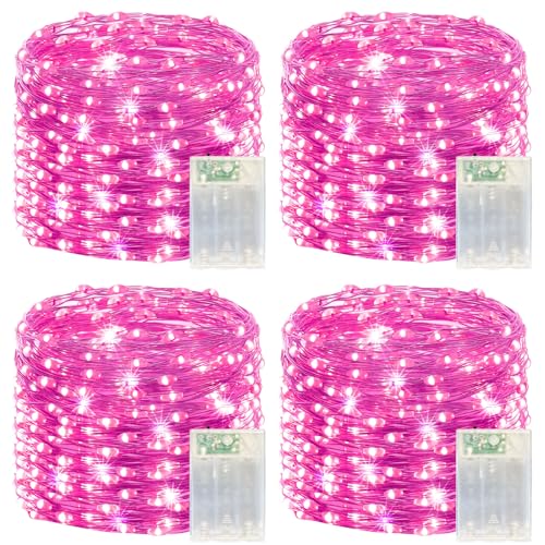LitHome 4 Pack Valentine's Day Pink Fairy Lights Battery Operated, 20 FT 60 LED Valentines Lights Battery Operated 2 Modes...