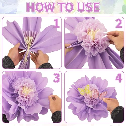 SUNBEAUTY 4PCS Pastel Paper Flower Party Decorations Giant Tissue Paper Flowers Pastel Hanging Flower Decorations for Wall...