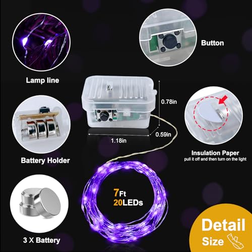 pozzolanas 8 Pack Purple Battery Operated String Lights - 7ft Waterproof Fairy Lights with 20 LEDs for Home, Mason Jar, Pa...