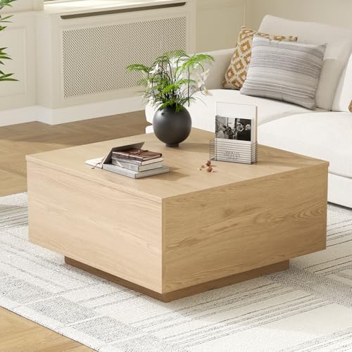 FABATO Lift Top Coffee Table, Wood Square Coffee Table with Storage, Farmhouse Coffee Tables with Hidden Storage Compartme...