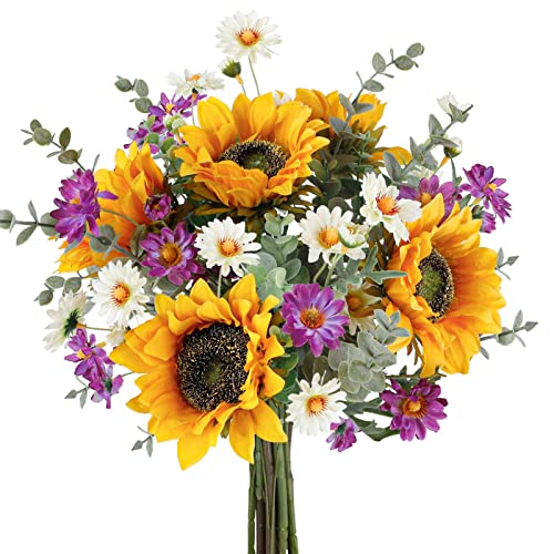 CEWOR Artificial Sunflowers Fake Cemetery Flowers for Grave Bouquet with Sunflowers for Bridal Bouquets Wedding Centerpiec...