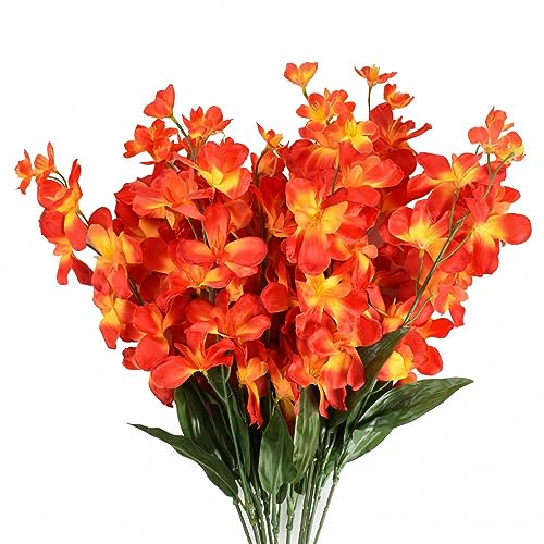 HOKPA 26.7'' Artificial Orchid Stems, 12Pcs Orange Silk Turquoise Orchids Flowers for Wedding Bridal Bouquet Boutonniere W...