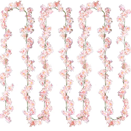 Sggvecsy Cherry Blossom Garland Artificial Cherry Flower Vines 2 Pack Hanging Silk Flowers Garland for Home Wedding Garden...