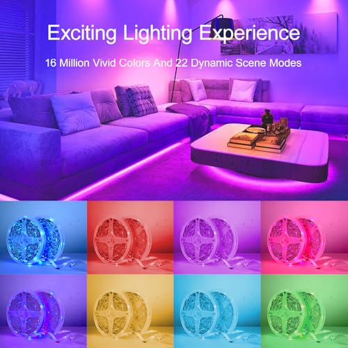 HBOWMDJIA Led Lights for Bedroom 200 FT (2 Rolls 100 FT), with Remote and Application Control RGB Color Changing LED Strip...