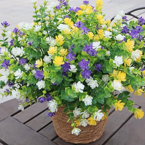 BCBLF UV Resistant Artificial Flowers for Indoor and Outdoor Use, 12 Bundles Not-Fading Faux Plants for Porch, Patio, Gard...