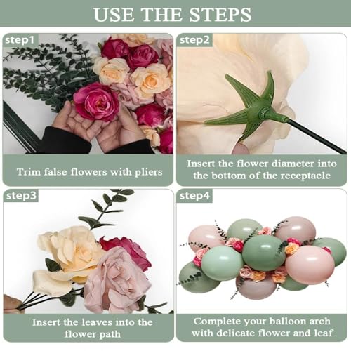 Pink Green Balloon Arch with Artificial Flowers Double Stuffed Dusty Light Pink Sage Green Balloon Garland Kit Eucalyptus ...