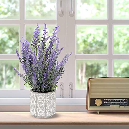 DILATATA Lavender Flowers Artificial Decor in Cement Pot - Faux Plants for Rustic Home, Bathroom, Table Centerpieces, Wedd...