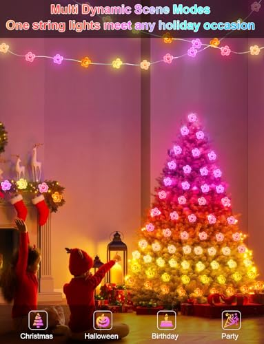 echosari Cherry Blossom Flower String Lights, 33ft 16 Million Color Chaning Fairy Lights Plug in APP & Remote Control DIY ...