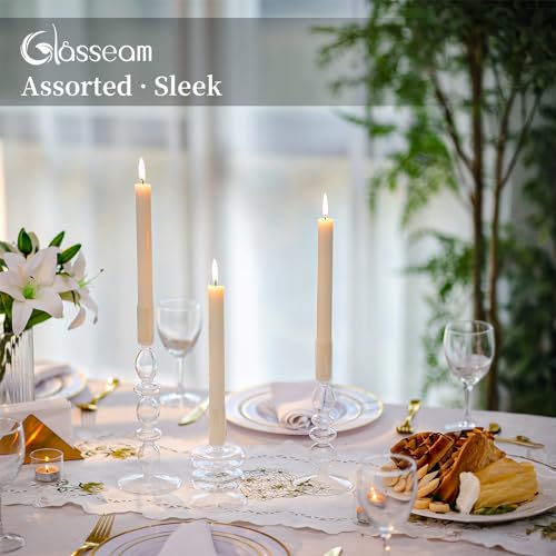 Glasseam Glass Candle Stick Holder: Clear Taper Candle Holders Set of 3, Modern Candlestick Holders for Taper Candles, Dec...