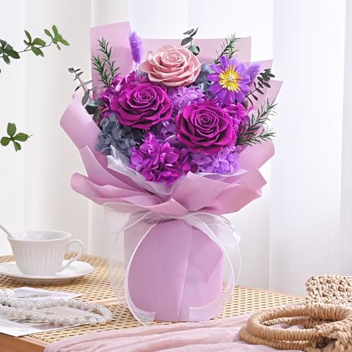 Waipfaru Preserved Flowers, Purple Fresh Bouquet with Gift Box, Flowers for Delivery Prime, Forever Flowers for Women Birt...
