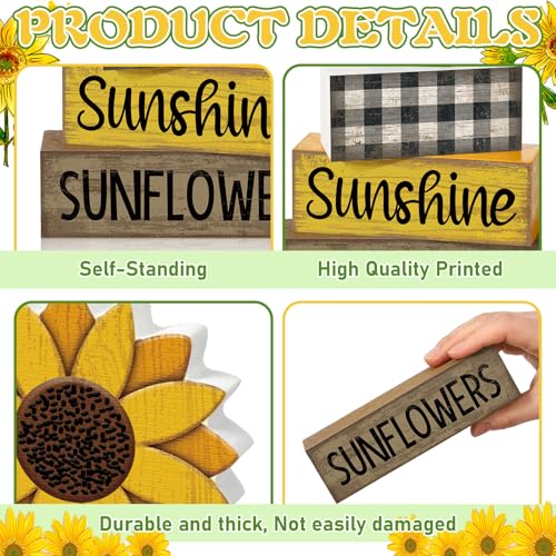 Yuntau 4 Pcs Sunflower Decorations Sunflower Wooden Sign Sunshine Table Centerpiece Summer Tiered Tray Decor Decorative Fa...