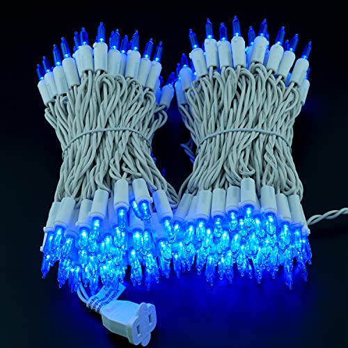 YULETIME 200 Blue LED Christmas Lights with White Wire, Pack of 2 Strands 33 Feet 100 Lights UL Certified Holiday String L...