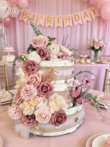 FACINOC Roses Artificial Flowers Pink Bouquets Box Set for DIY Bridal Wedding Shower Decorations Fake Floral Arrangements ...