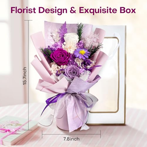 Bonvequ Preserved Flowers Bouquet, Eternal Natural Rose, Flower Birthday Decorations for Mom Women,Send Flowers Prime,Wedd...