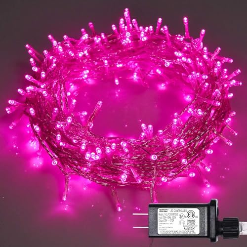 ILLUMINEW Pink String Lights Outdoor Valentines Day Decorations, 8 Modes Fairy Christmas Lights Plug in for Bedroom Tree O...