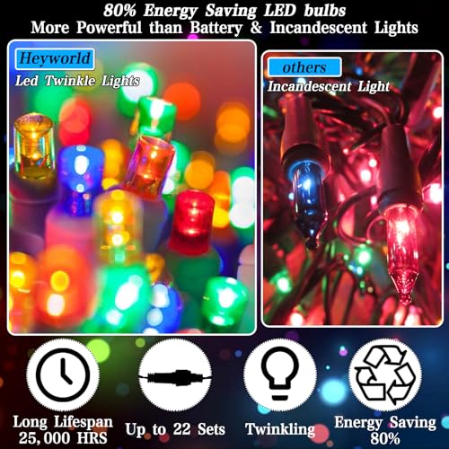 Heyworld 100 LED Slow Twinkle Christmas Lights, 5mm Wide Angle Soft Glow UL Certified 27ft String Lights - Connect Up to 2...