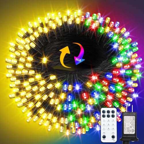 ROSCOO 1000 LED Color Changing Christmas String Lights, 328FT Warm White Multicolor Outdoor Fairy Lights with Remote, Time...