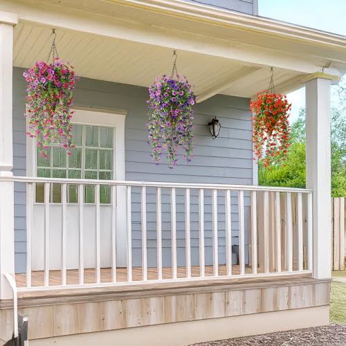 Artificial Hanging Flowers for Outdoors, 2 Pcs Fake Hanging Plant Spring Summer Decor, UV Resistant No Fade Faux Silk Dais...