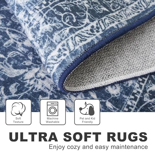 KILOCOCO Hallway Runner 2x6 Rug Runner Printed Vintage Floral Washable Kitchen Runners Non-Slip Rubber Backed Runners for ...