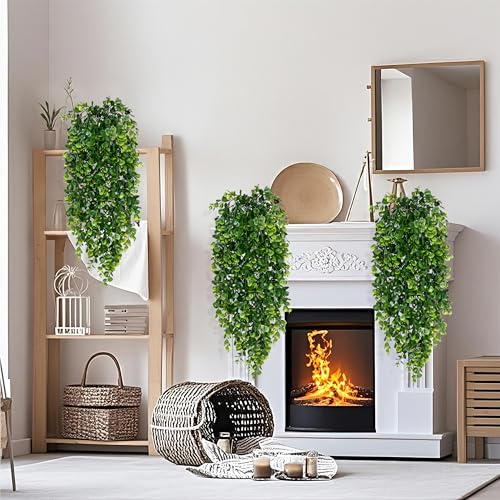 Waipfaru 4Pcs Fake Hanging Plants 2.7ft Fake Plants Eucalyptus Leaves UV Resistant Fake Vines Ivy Artificial Plants Outdoo...