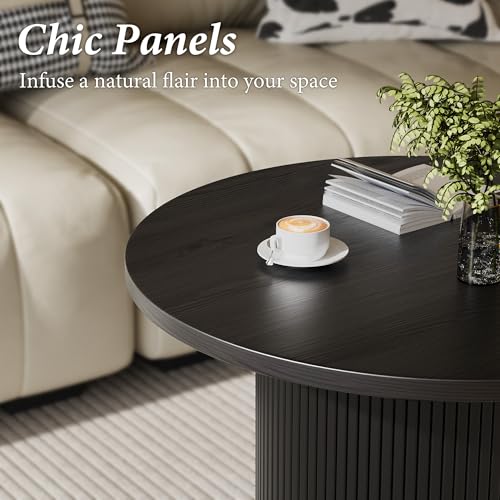 MAISONARIA Black Round Coffee Table with Metal Frame, 35" Coffee Tables for Living Room, Circle Wood Accent Center Table f...