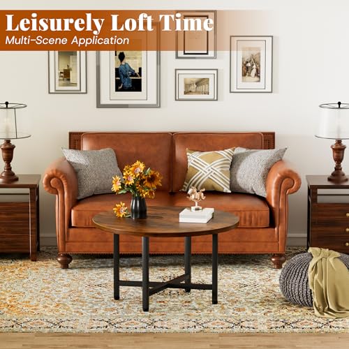 FURMORENE Coffee Table, 23.6" Small Coffee Tables, Brown Round Coffee Tables for Living Room, Floor Table for Sitting on T...