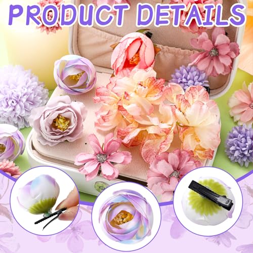 BBTO 21 Pcs Flower Hair Clip Rose Hair Clips Barrettes for Women Flower Accessories Boho Bride Claw Clip Hairpin Brooch Pi...