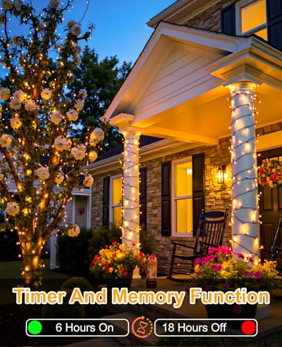 80FT 240 LED Christmas Lights Outdoor, Warm White Christmas String Lights 8 Modes, Waterproof Connectable Christmas Tree L...