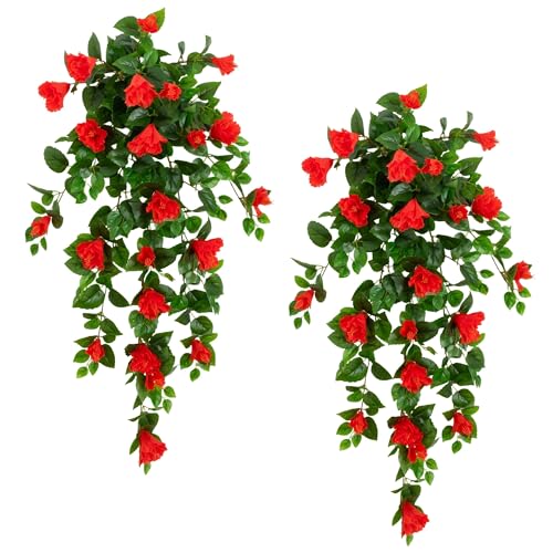 Nearly Natural 41in. UV Resistant Artificial Hibiscus Hanging Plant (Indoor/Outdoor) - Set of 2