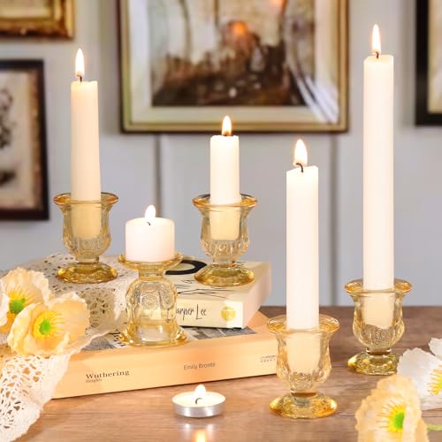 sunnyfuture 10pcs Gold Candlestick Holders, Glass Taper Candle Holders for Table Centerpiece Decor, Wedding, Birthday, Gift