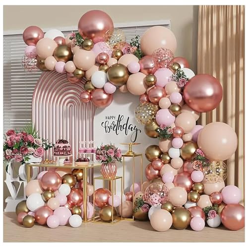 Rose Gold Balloon Garland Kit, Nude Pastel Pink Metallic Gold Matte White Balloons Gold and Rose Gold Confetti Balloons fo...